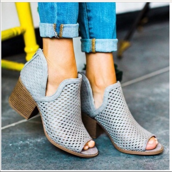 perforated peep toe booties
